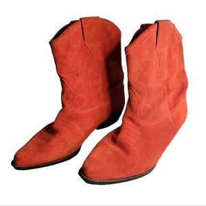 Women's Red suede Leather cowgirl boots